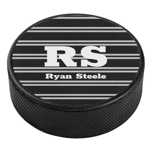 白はっきりしたモノグラムと名前、黒の灰色の線 アイスホッケーパック (3/4)