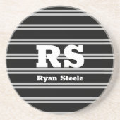白はっきりしたモノグラムと名前、黒の灰色の線 コースター (正面)