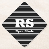 白はっきりしたモノグラムと名前、黒の灰色の線 ペーパーコースター (正面)