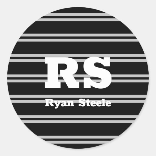 白はっきりしたモノグラムと名前、黒の灰色の線 ラウンドシール (正面)