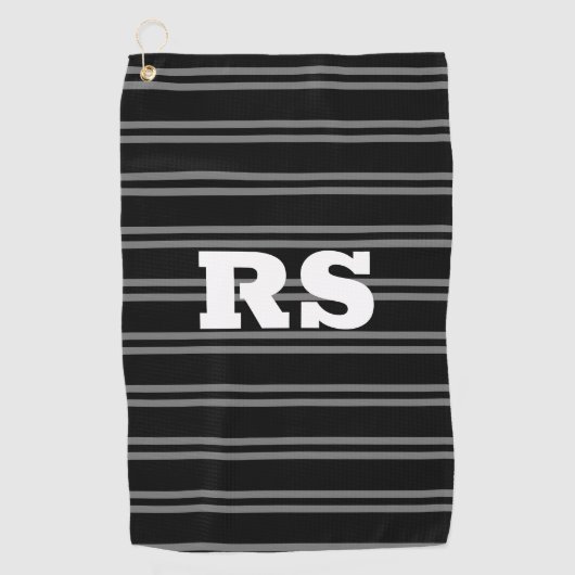 白はっきりしたモノグラム、黒の灰色の線 ゴルフタオル (正面)