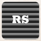 白はっきりしたモノグラム、黒の灰色の線 スクエアペーパーコースター (正面)