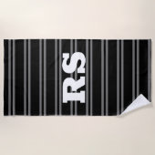 白はっきりしたモノグラム、黒の灰色の線 ビーチタオル (正面)