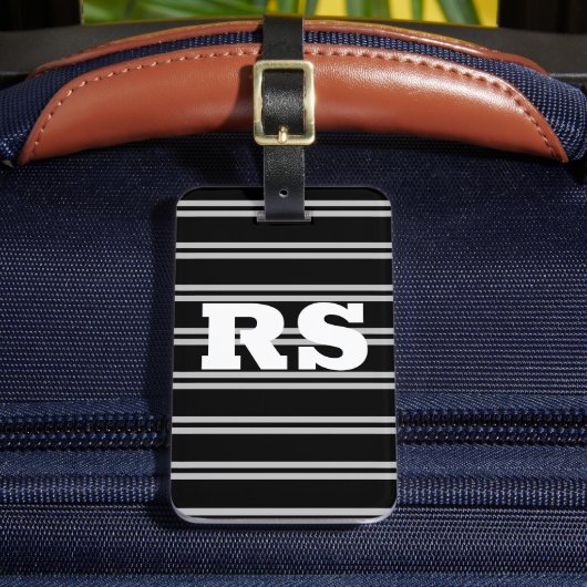 白はっきりしたモノグラム、黒の灰色の線 ラゲッジタグ (正面インサイチュ2)