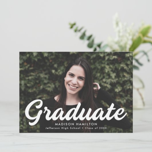 白はっきりした文字の写真卒業 案内状 (スタンド正面)