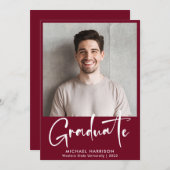 白はっきりした文字フォトブルゴーニュ卒業 案内状 (正面/裏面)