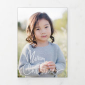 白はっきりした書スクリプト休日フォトカード 三つ折り招待状 (カバー)