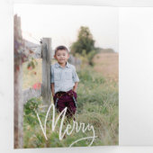 白はっきりした書スクリプト休日フォトカード 三つ折り招待状 (内部最初)