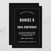 白はっきりした縁どタイポグラフィ黒30歳の誕生日 招待状 (正面/裏面)