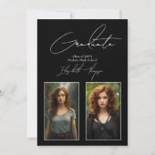 白はっきりした黒の卒業モダン写真 招待状 (正面)