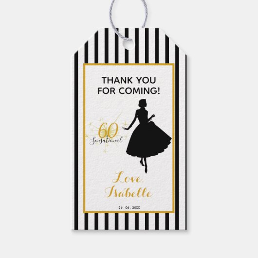 白はっきりした黒の来ありストライプ ギフトタグ (正面)