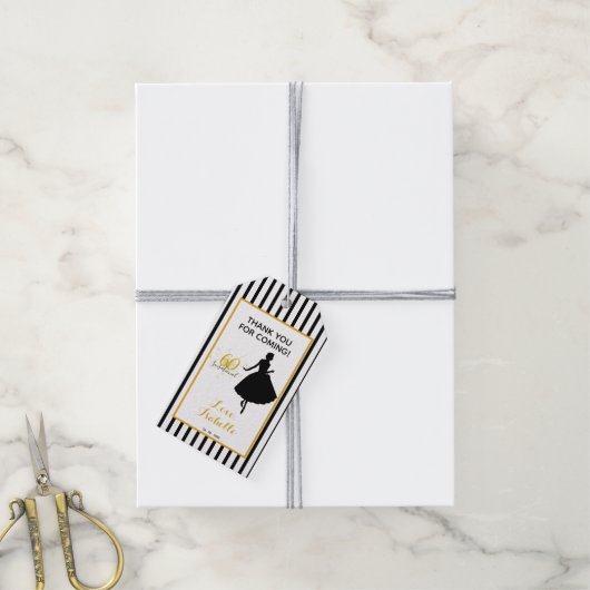 白はっきりした黒の来ありストライプ ギフトタグ (より糸付き)