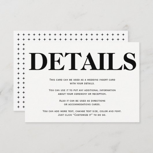 白はっきりした黒タイポグラフィ結婚詳細 エンクロージャーカード (正面/裏面)