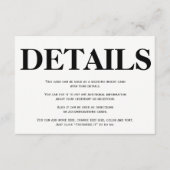 白はっきりした黒タイポグラフィ結婚詳細 エンクロージャーカード (正面)