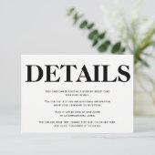 白はっきりした黒タイポグラフィ結婚詳細 エンクロージャーカード (スタンド正面)