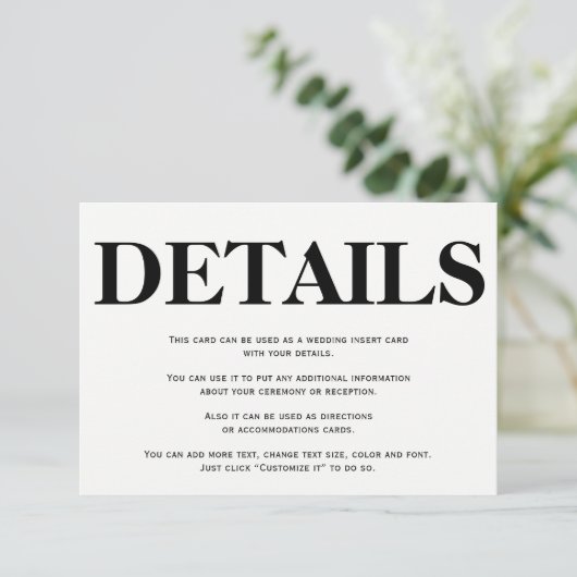白はっきりした黒タイポグラフィ結婚詳細 エンクロージャーカード (スタンド正面)