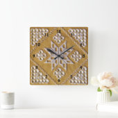 白はリネンカスタムでカット・ワークの刺繍2を印刷しました スクエア壁時計 (ホーム)