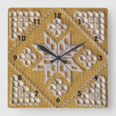 白はリネンカスタムでカット・ワークの刺繍2を印刷しました スクエア壁時計 (正面)