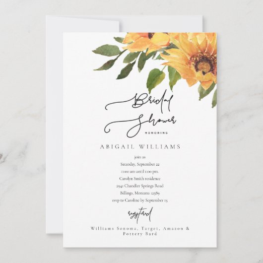 白ひまわりモダンのブライダルシャワーへの招待 招待状 (正面)