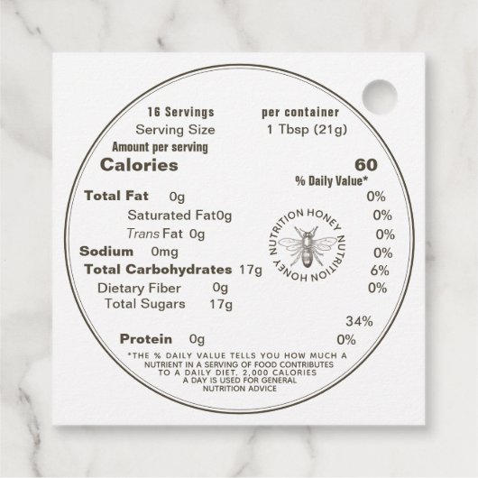 白またはクラフトハニーと栄養の事実に関する金ゴールド フェイバータグ (裏面)