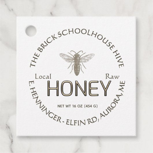 白またはクラフトハニーと栄養の事実に関する金ゴールド フェイバータグ (正面)