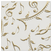 白または色の生地の金ゴールド音楽ノート ファブリック (クローズアップ)