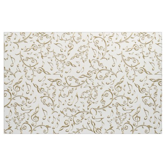 白または色の生地の金ゴールド音楽ノート ファブリック (ファットクウォーター)