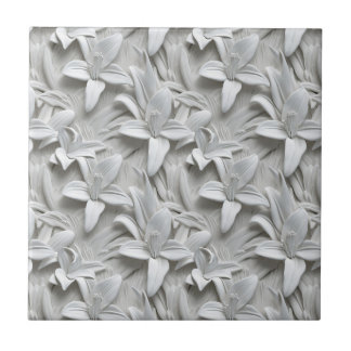 白ゆり花シームレスパターン タイル