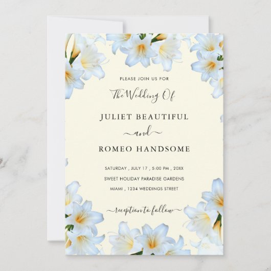 白ゆり花フレーム結婚式招待状 (正面)