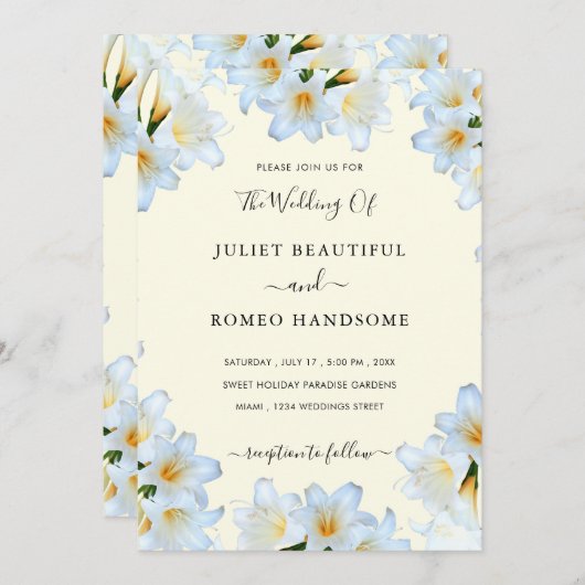 白ゆり花フレーム結婚式招待状 (正面/裏面)