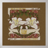 白ゆり花意味ヴィンテージスタイル濃色 ポスター (正面)