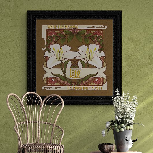 白ゆり花意味ヴィンテージスタイル濃色 ポスター