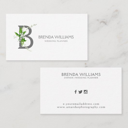 白ゆり花束フローラモノグラム文字B 名刺 (正面/裏面)
