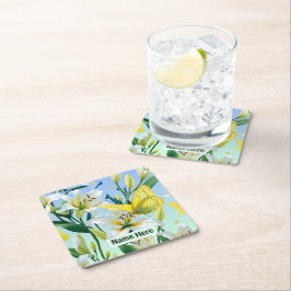 白ゆり黄色い蝶 スクエアペーパーコースター