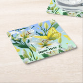 白ゆり黄色い蝶 スクエアペーパーコースター (アングル)