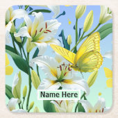 白ゆり黄色い蝶 スクエアペーパーコースター (正面)
