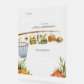 白ようこそ私たちのリール興奮した漁師ベビー アクリルサイン (傾斜)