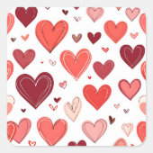 白よくはしゃぐの手書き赤いハート スクエアシール (正面)