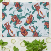 白よくはしゃぐ蓮の猿の模様 キッチンタオル (折り畳み)