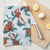 白よくはしゃぐ蓮の猿の模様 キッチンタオル (四つ折り)