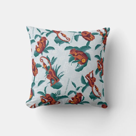 白よくはしゃぐ蓮の猿の模様 クッション (正面)