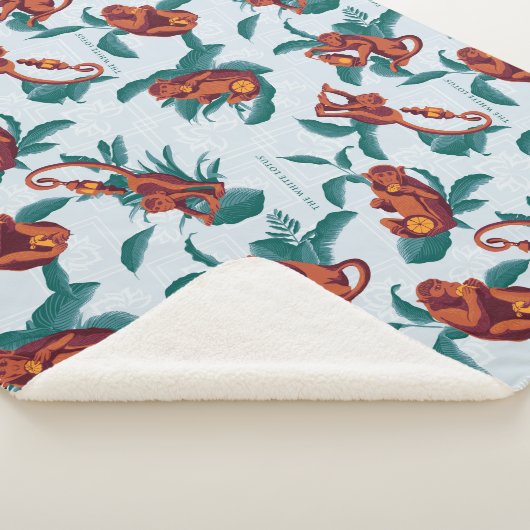 白よくはしゃぐ蓮の猿の模様 シェルパブランケット (3/4)