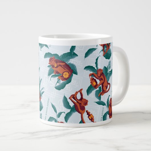 白よくはしゃぐ蓮の猿の模様 ジャンボコーヒーマグカップ (正面右)