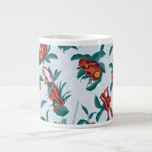 白よくはしゃぐ蓮の猿の模様 ジャンボコーヒーマグカップ (正面)