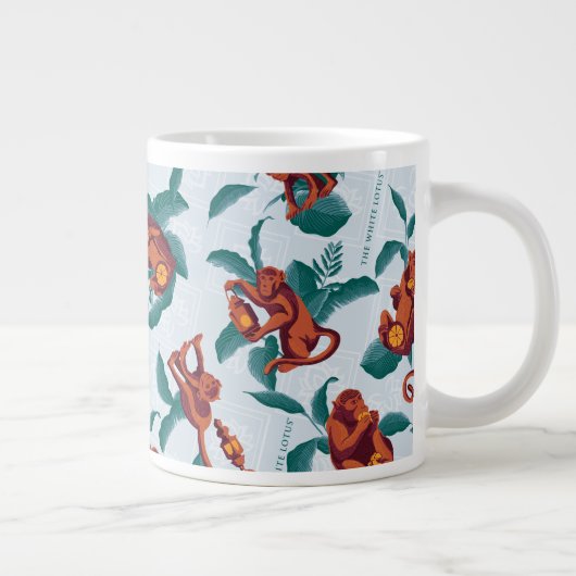 白よくはしゃぐ蓮の猿の模様 ジャンボコーヒーマグカップ (右)