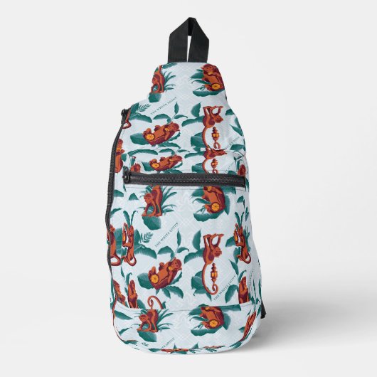 白よくはしゃぐ蓮の猿の模様 スリングバッグ (正面)