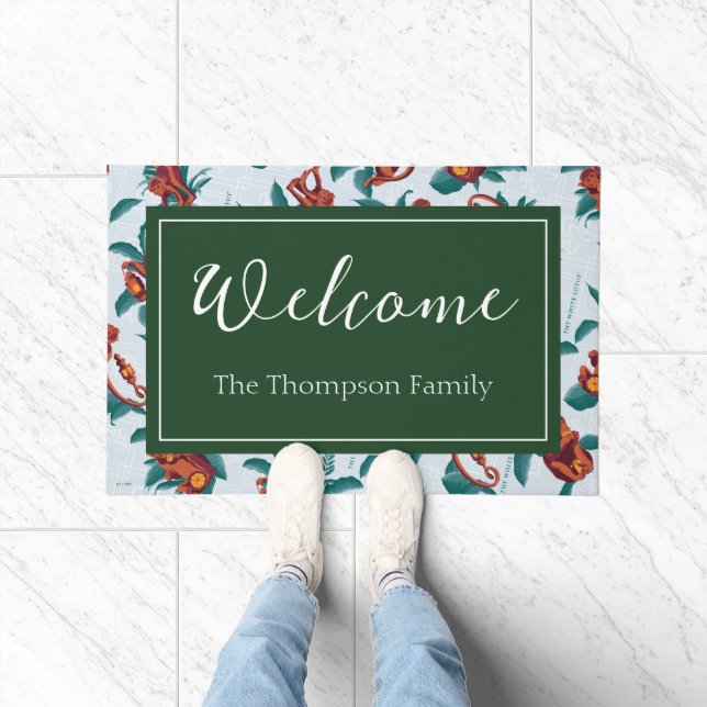 白よくはしゃぐ蓮の猿の模様 ドアマット (室内)