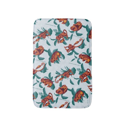 白よくはしゃぐ蓮の猿の模様 バスマット (正面縦)