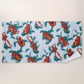 白よくはしゃぐ蓮の猿の模様 ビーチタオル (正面)