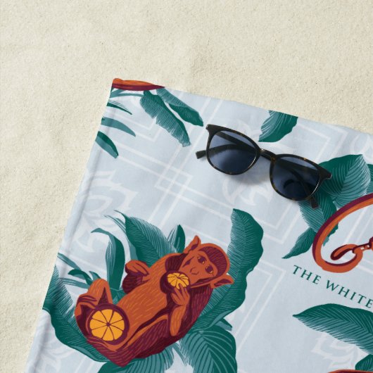 白よくはしゃぐ蓮の猿の模様 ビーチタオル (インサイチュ)